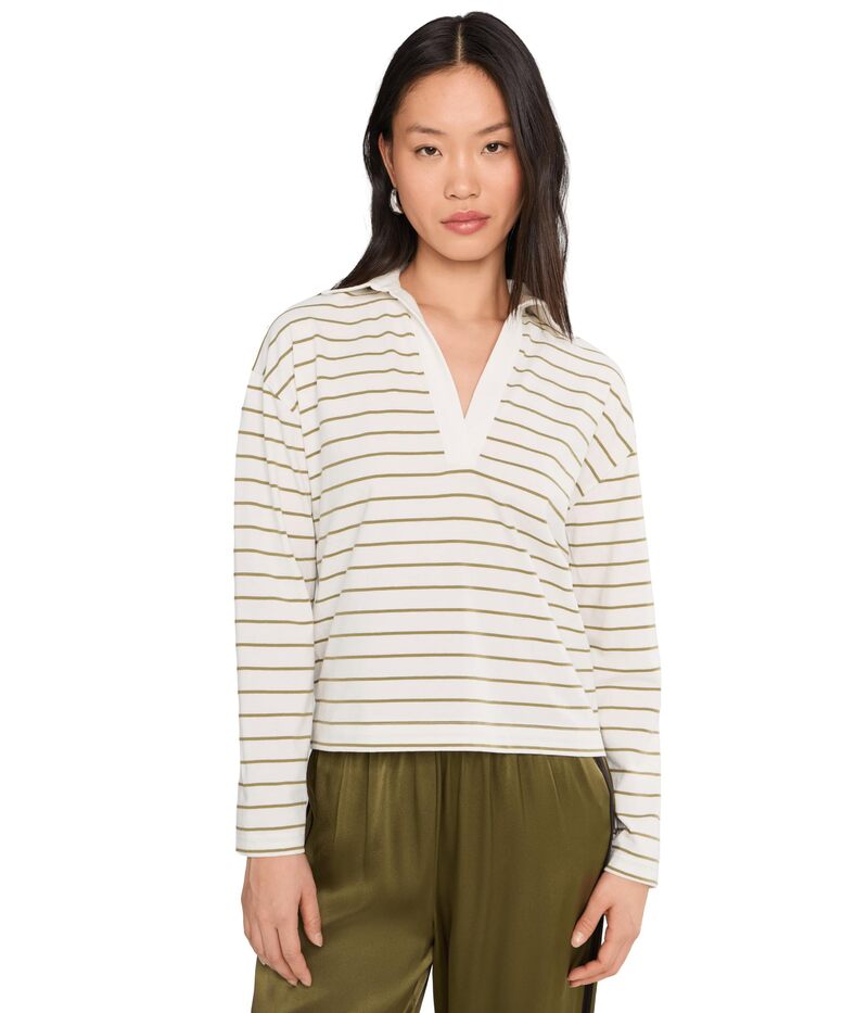 ヴィンス レディース トップス シャツ Vince Striped Easy Long Sleeve Pololive Stone Combo オリーブ|ReVida 店