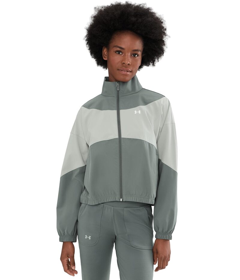 アンダーアーマー レディース アウター コート ジャケット Under Armourival Woven Jacket Clay Green/Titanium/White ホワイト｜ReVida 店