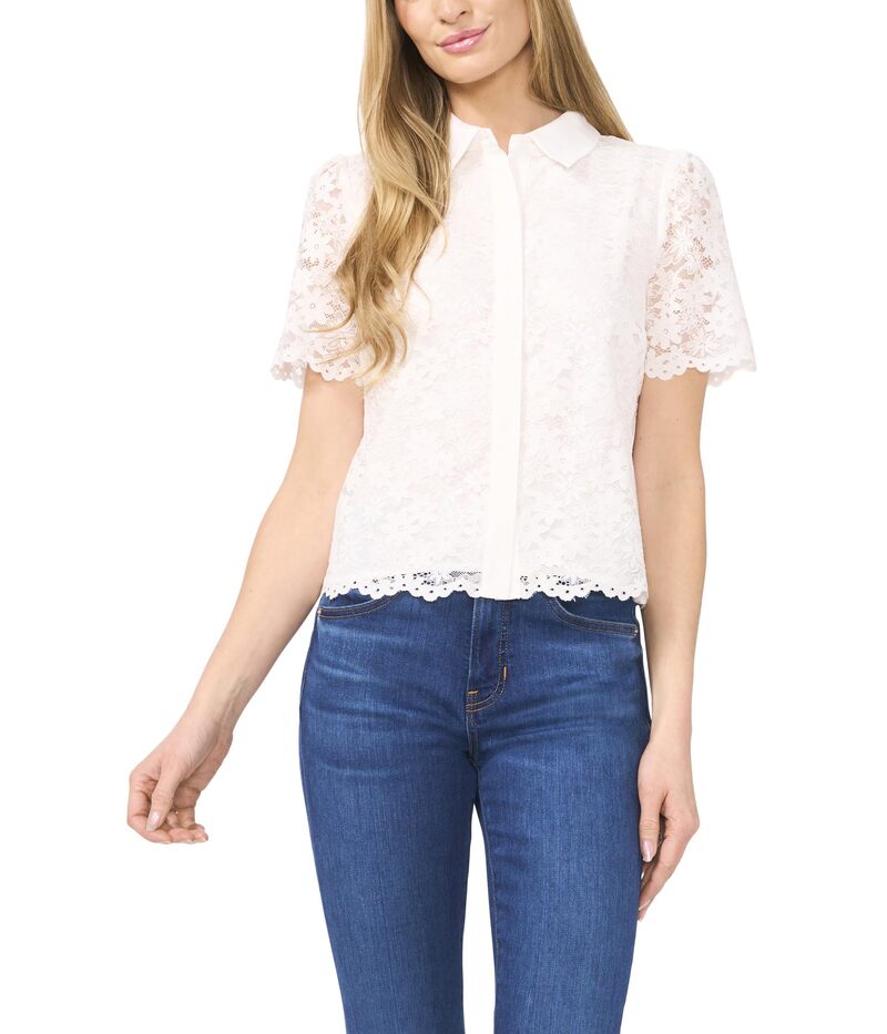 セセ レディース トップス シャツ レース CeCe Lace Short Sleeves Hidden Placket Shirt New Ivory アイボリー|ReVida 店