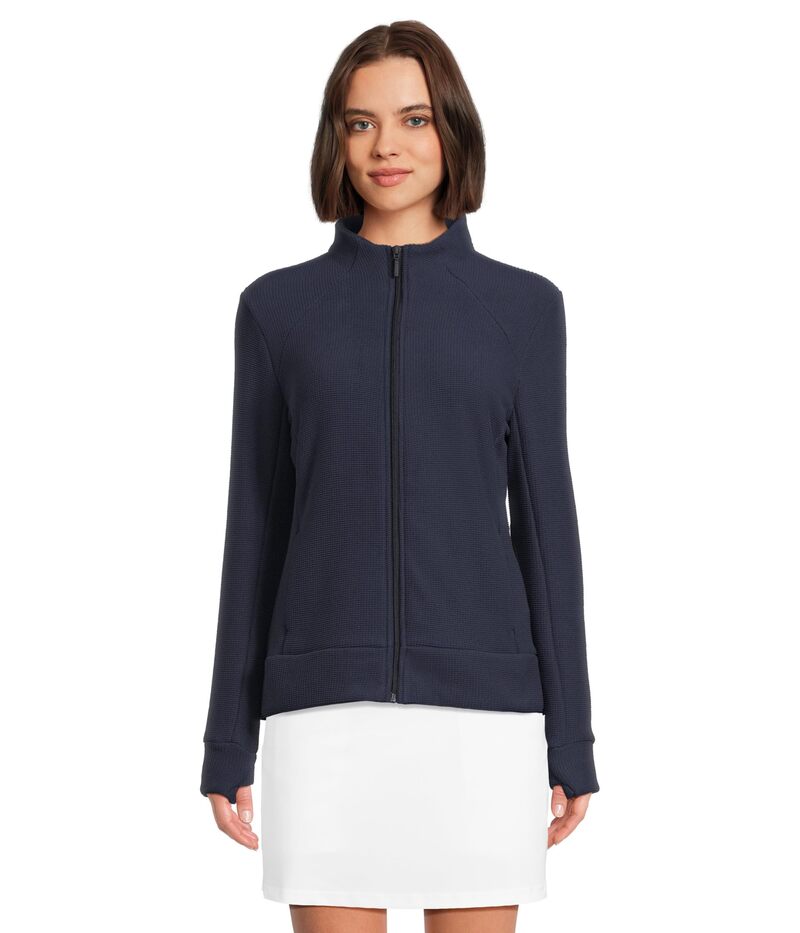 キャラウェイ レディース アウター パーカー・スウェット ニット ジャケット Callaway Textured Waffle Knit Full-zip Jacket Peacoat
