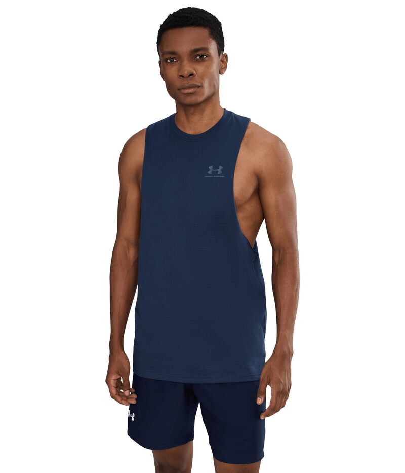 アンダーアーマー メンズ トップス シャツ ロゴ Under Armour Logo Cutoff Tank Academy/Downpour Gray グレー