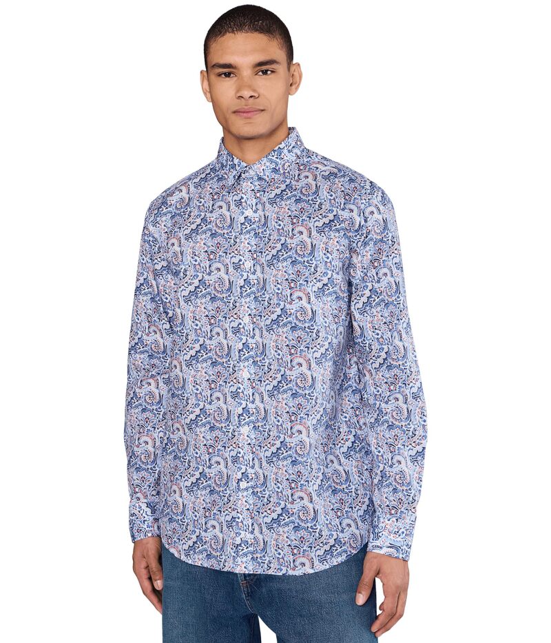 ジョンストンアンドマーフィー メンズ トップス プルオーバー 刷り上げる 綿織物 Johnston \u0026 Murphy Printed Cotton Shirt Blue Multi 青色 メンズファッション-トップス-カジュアルシャツ