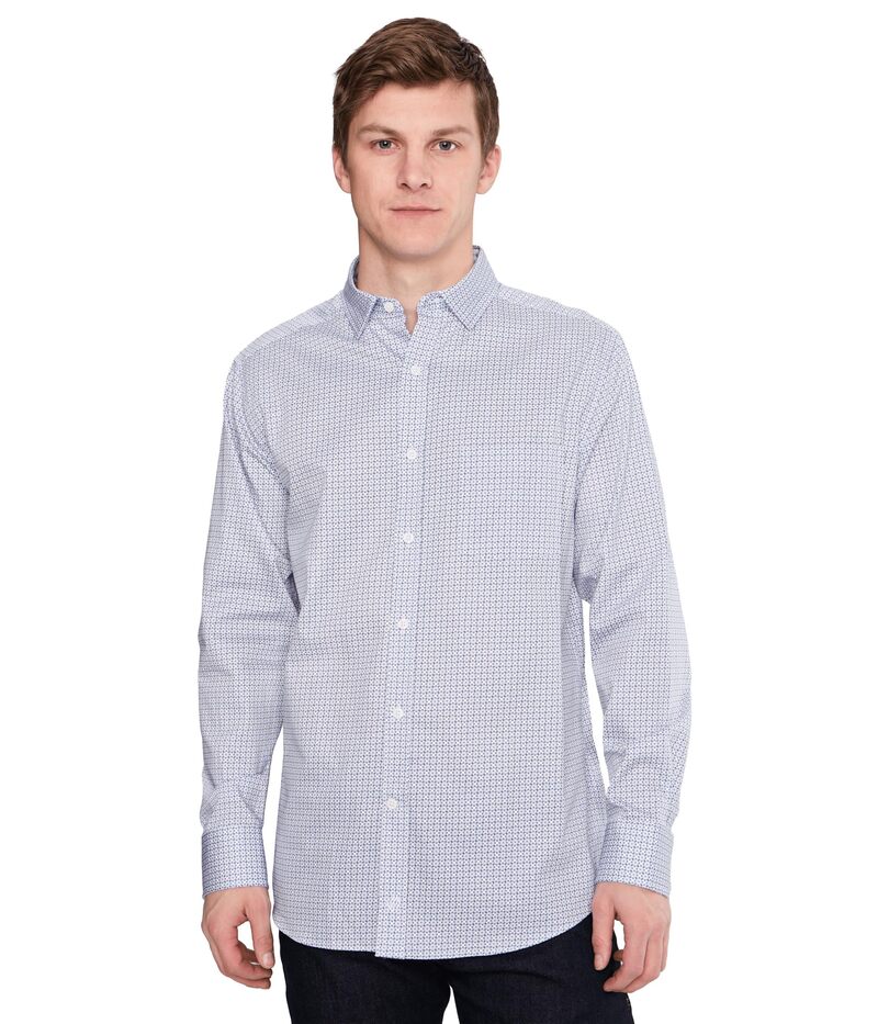 ジョンストンアンドマーフィー メンズ トップス シャツ プリント コットン Johnston & Murphy Printed Cotton Shirt Blue/Tan ブルー|ReVida 店