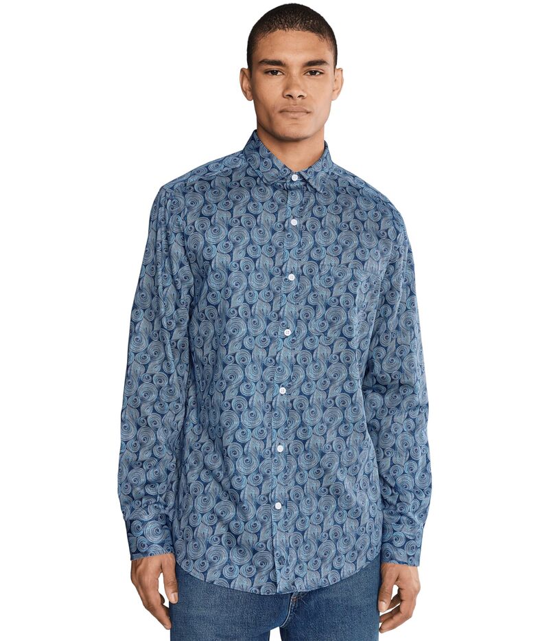 ジョンストンアンドマーフィー メンズ トップス シャツ プリント コットン Johnston & Murphy Printed Cotton Shirt Navy Multi ネイビー