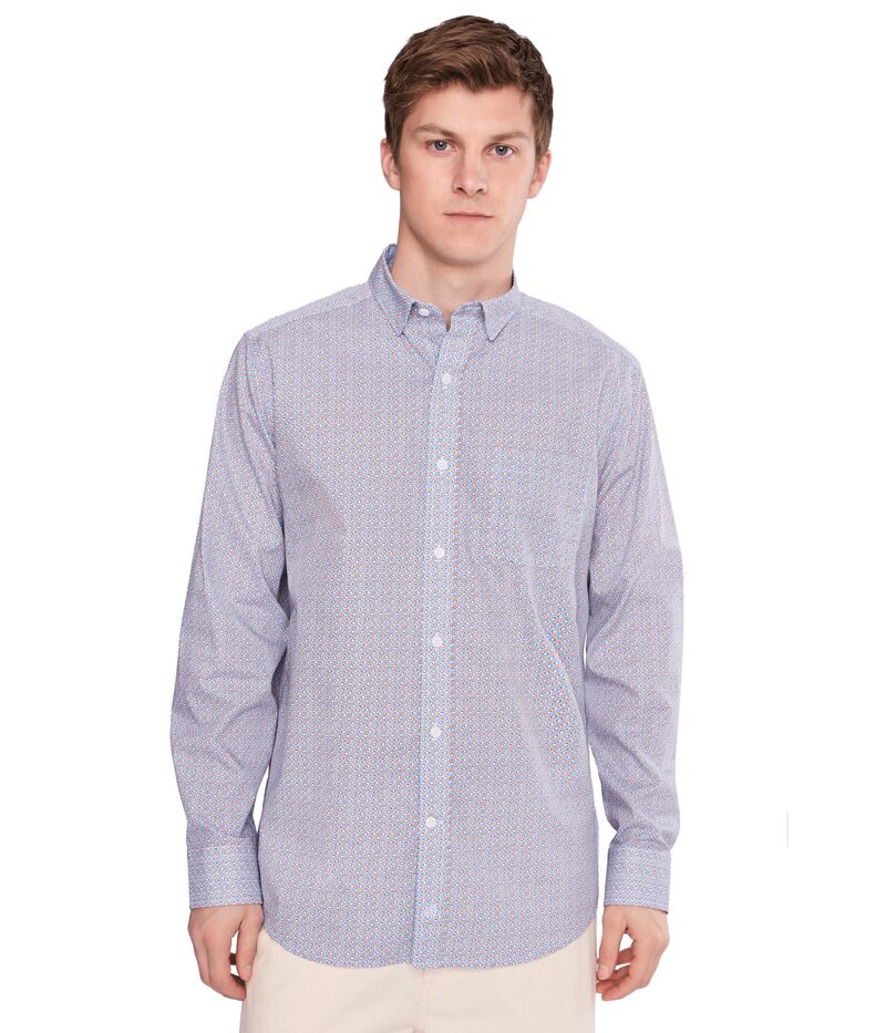 ジョンストンアンドマーフィー メンズ トップス シャツ プリント コットン Johnston & Murphy Printed Cotton Shirt Orange/Blue ブルー