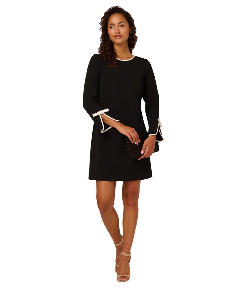 アドリアナ パペル レディース トップス ワンピース クレープ Adrianna Papellong Sleeve Crepe Short Dress Black/Ivory アイボリー｜ReVida 店