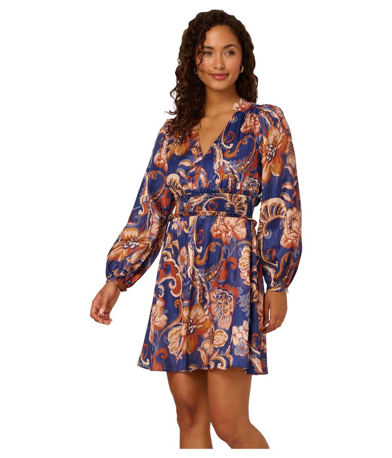 アドリアナ パペル レディース トップス ワンピース プリント Adrianna Papell Short Printedress Blue Multi ブルー｜ReVida 店
