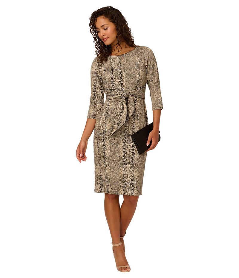 アドリアナ パペル レディース トップス 衣装 毛の荒物柄 刷り上げる Adrianna Papell Animal Printie Dress Black/Beige 黒いこと