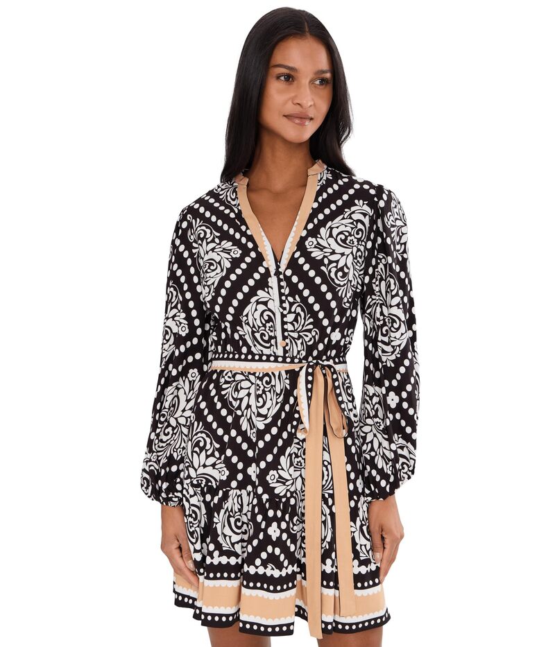 アドリアナ パペル レディース トップス ワンピース プリント Adrianna Papell Printed Short Dress Black/Ivory アイボリー｜ReVida 店 26,520円