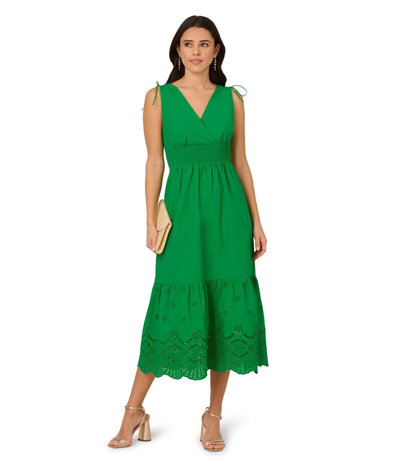 アドリアナ パペル レディース トップス ワンピース シャーリング Adrianna Papell Smocked Waist Eyelet Sundress Palm Leaf