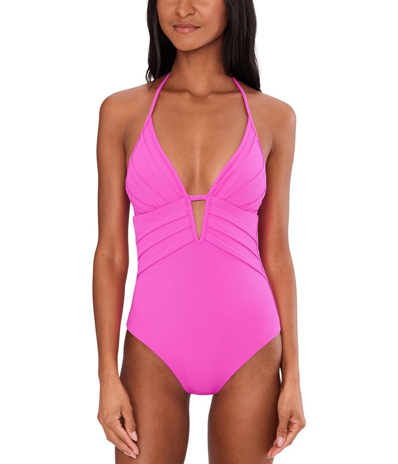 ベッカ レディース 水泳着 上下書き割り 筋目 BECCA Modern Edge Rib Mira Pleated V-Wire One-Piece Roseberry