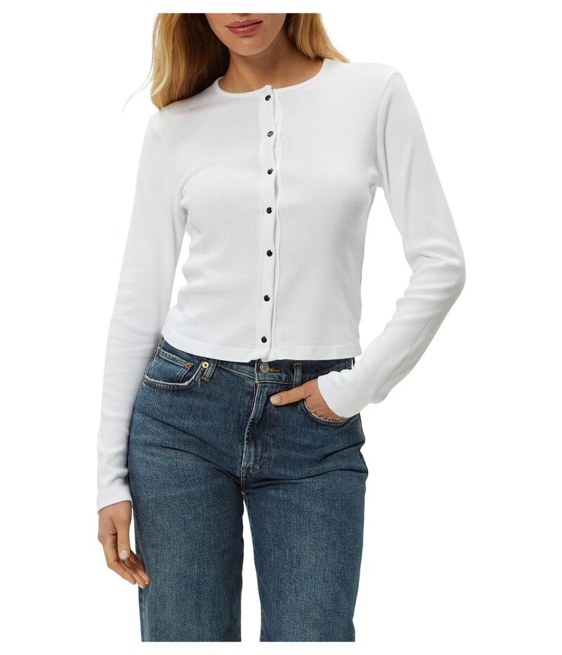 マイケルスターズ レディース アウター 編み物・スウェーター 労働者の一団のど首 Michael Stars Trixie Crew Neck Snap Cardi White 白いこと