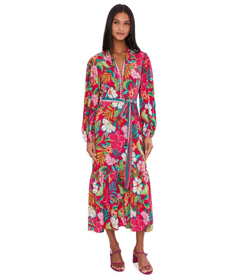 アドリアナ パペル レディース トップス 衣装 刷り上げる MIDI Adrianna Papell Rayon Printed Midi Dress Red Multi 赤いこと