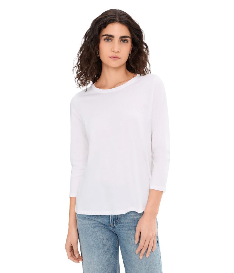 エイリーンフィッシャー レディース トップス シャツ コットン ジャージー Eileen Fisher Organic Pima Cotton Jersey Round Neck Tee White ホワイト|ReVida 店