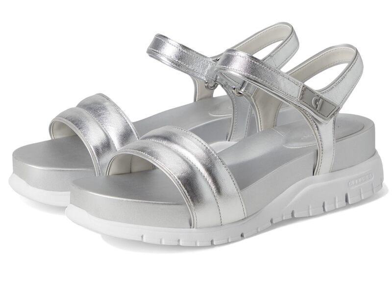 電話を掛けるハーン レディース シューズ サンダル アンクル Cole Haan Zerogrand Ankle Strap Sandalsilver Metallic/White 白いこと