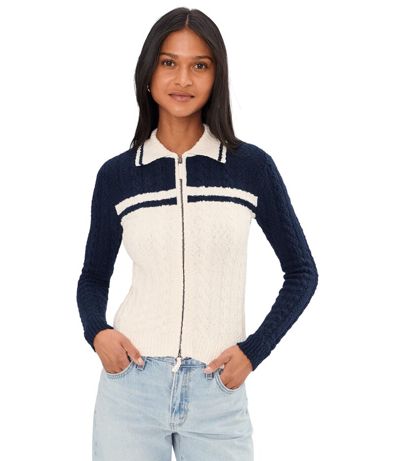 メイドウェル レディース アウター 編み物・スウェーター 綿織物 色合い差しつかえる ジレー Madewell Colorblockerry Zip Cotton Boucle Cardiganavy And Ivory Color-block 象牙色