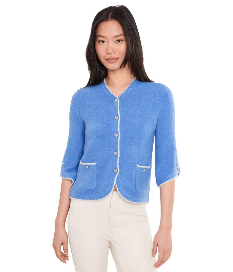 セセ レディース アウター 編み物・スウェーター 対比 ジレー CeCe Contrast Scallop Trim Cardigan Bellflower Blue 青色