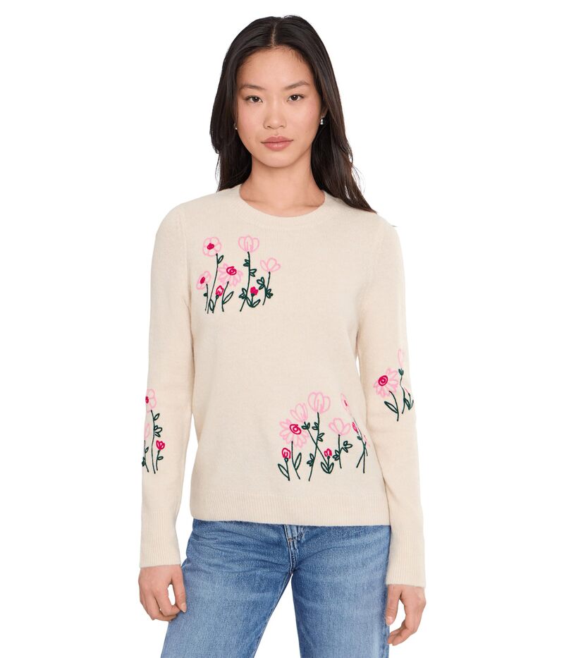 セセ レディース アウター 編み物・スウェーター 労働者の一団のど首 CeCe Flower Embroidery Long Sleeve Crew Neck Sweater Birch