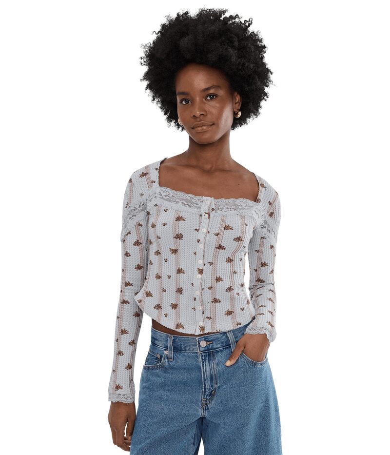 フリーピープル レディース トップス シャツ プリント Free Peoplets Party Cardi-Print Pearl Blue Combo パール｜ReVida 店