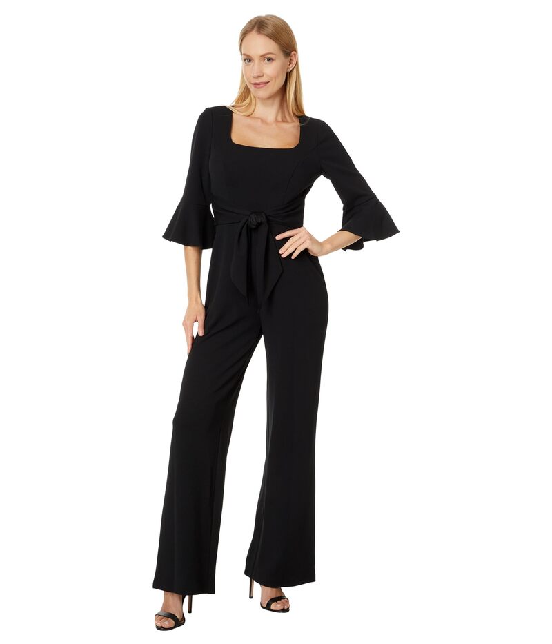 アドリアナ パペル レディース トップス 飛び降りる背広 縮緬 編み物 Adrianna Papell Knit Crepe Tie Front Jumpsuit Black 黒いこと