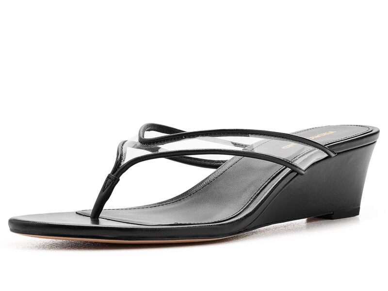 ヴェロニカ ベアード レディース シューズ ヒール サンダル Veronica Beard Clea Wedge Thong Sandals Clear/Black ブラック｜ReVida 店