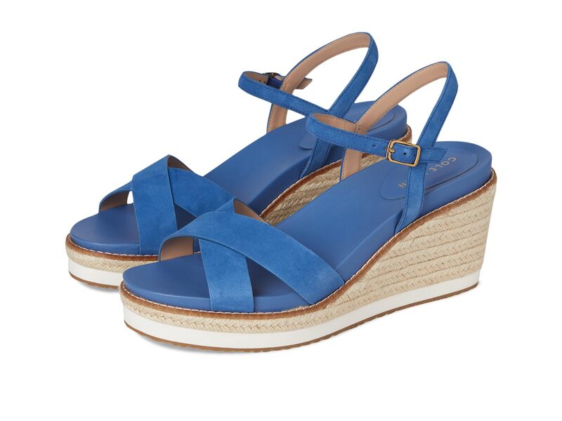 電話を掛けるハーン レディース シューズ 踵 Cole Haan Cloudfeel Silveespadrille Wedges 75粍 Dutchblue Suede