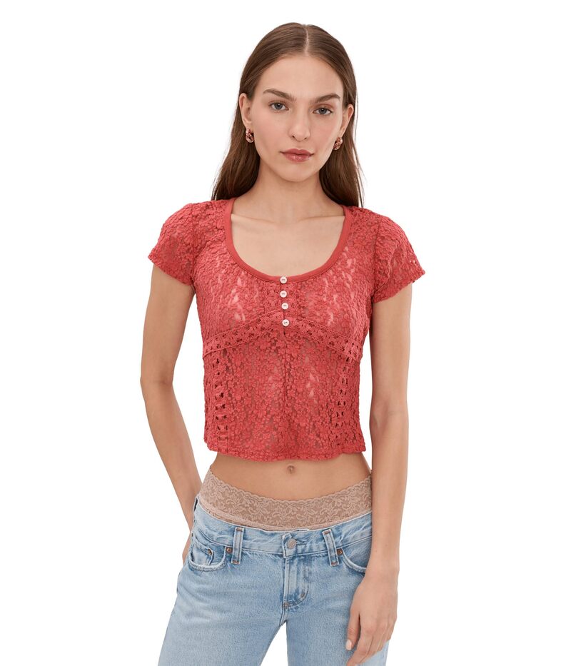 フリーピープル レディース トップス シャツ Free People Claro Short Sleeve Tee Aged Coral コーラル|ReVida 店