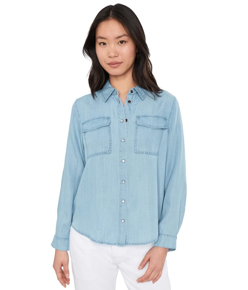 リヴァプール ロサンゼルス レディース トップス シャツ デニム Liverpoolos Angeles Denim Long Sleeve Shirt with Pockets Malibu Light デニム|ReVida 店