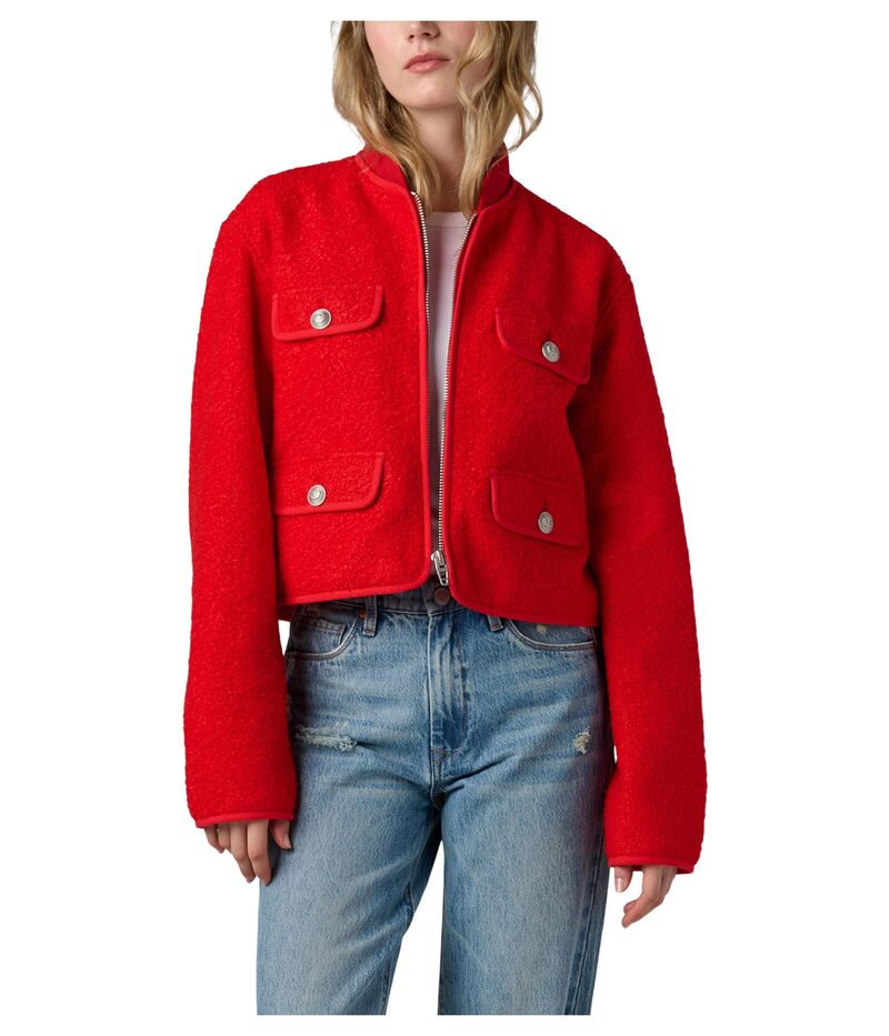 間隔文字ニューヨーク州 レディース アウター 厚地の外套 羊毛 上衣 Blank NYC Flying Private Faux Wool Jacket Red 赤いこと