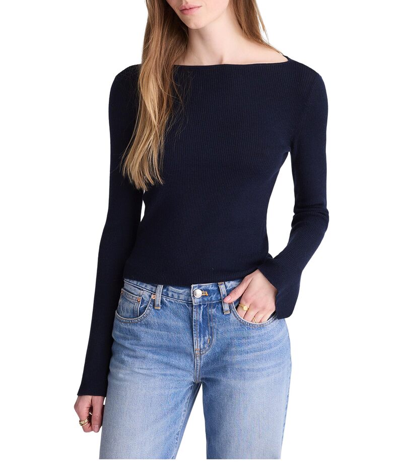 メイドウェル レディース アウター 編み物・スウェーター 羊毛 絹地 Madewell Flared-Sleeve Boatneck Sweater インチ Merino Wool-Silk Blendark Navy 米国海軍