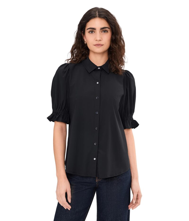 リヴァプール ロサンゼルス レディース トップス シャツ ニット Liverpoolos Angeles Elbow Puff Sleeve Snap Front Knit Shirt Black ブラック｜ReVida 店