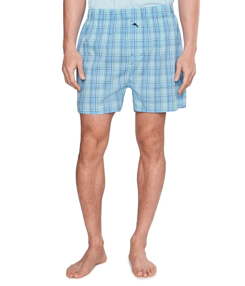 トッミーバハマ メンズ アンダーお召しもの ボクサーズボン下 綿織物 Tommy Bahama Cotton Woven Boxers Blue Plaid 青色