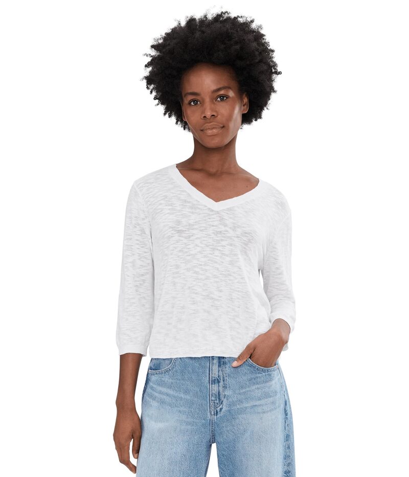 モッドドック レディース アウター 編み物・ティーシャツ Vのど首 Mod-o-doc 3/4 Sleeve V-Neck Sweater White 白いこと