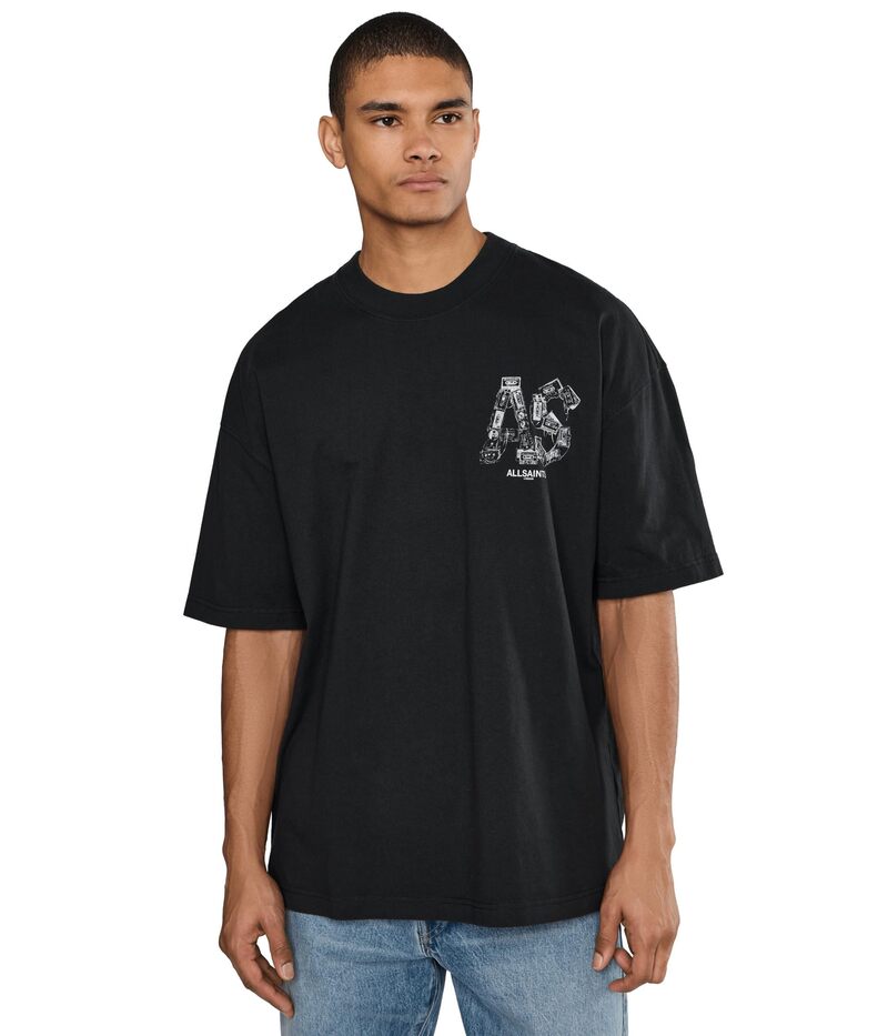 オールセインツ メンズ トップス シャツ AllSaints Mixtape Short Sleeve Crew Jet Black ブラック|ReVida 店