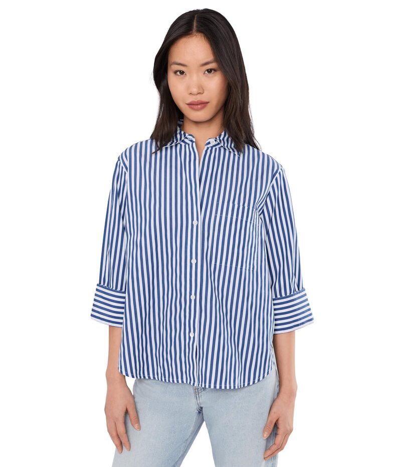 メイドウェル レディース トップス シャツ Madewell The Signature Y-Neck Shirt in Poplin French Blue ブルー|ReVida 店