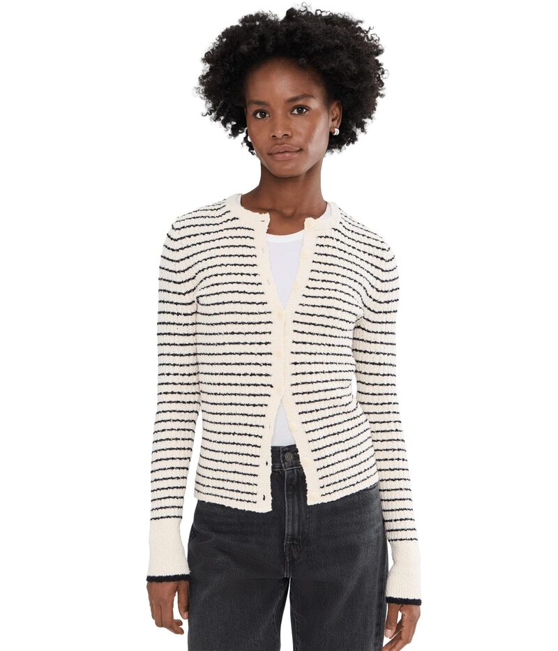 メイドウェル レディース アウター 編み物・ティーシャツ ジレー Madewell Striped Boucle-Knit Cardigan Ivory/Black Stripe 象牙色