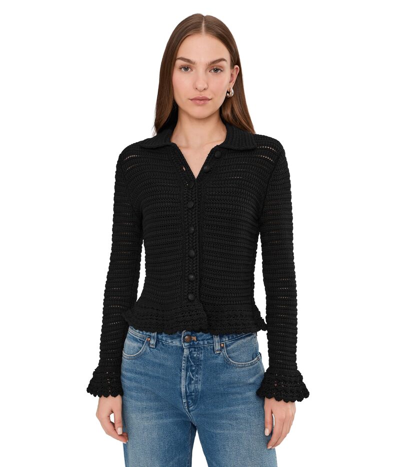 メイドウェル レディース アウター ニット・セーター カーディガン Madewell Pointelle-Knit Peplum Cardigan Jet Black ブラック｜ReVida 店