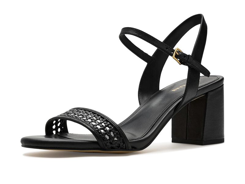 電話を掛けるハーン レディース シューズ 踵 サンダル Cole Haan Josie Block Heel Sandals 65粍 Black Leather/Black Woven 黒いこと