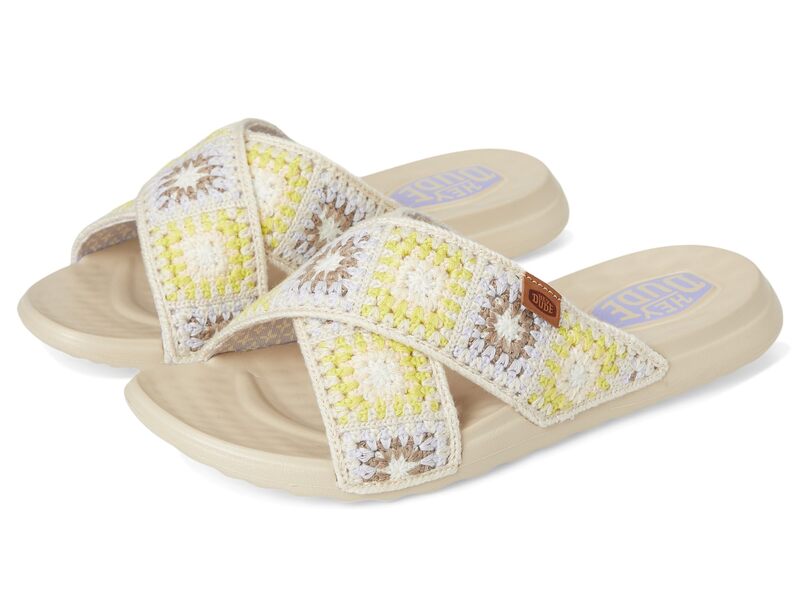 ヘイデュード レディース シューズ サンダル Hey Dude Christi Slide Cottage Crochet Egret/Lavender/Multi ラベンダー｜ReVida 店
