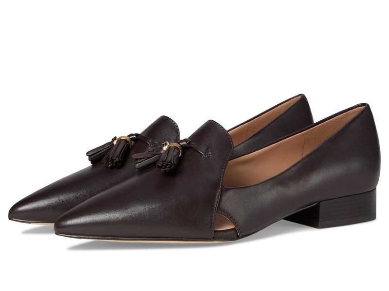 電話を掛けるハーン レディース シューズ スリッポン・ローファー Cole Haan Vanya Tassel Flat Dark Chocolate Leather 黒茶 ローファー-レディース靴