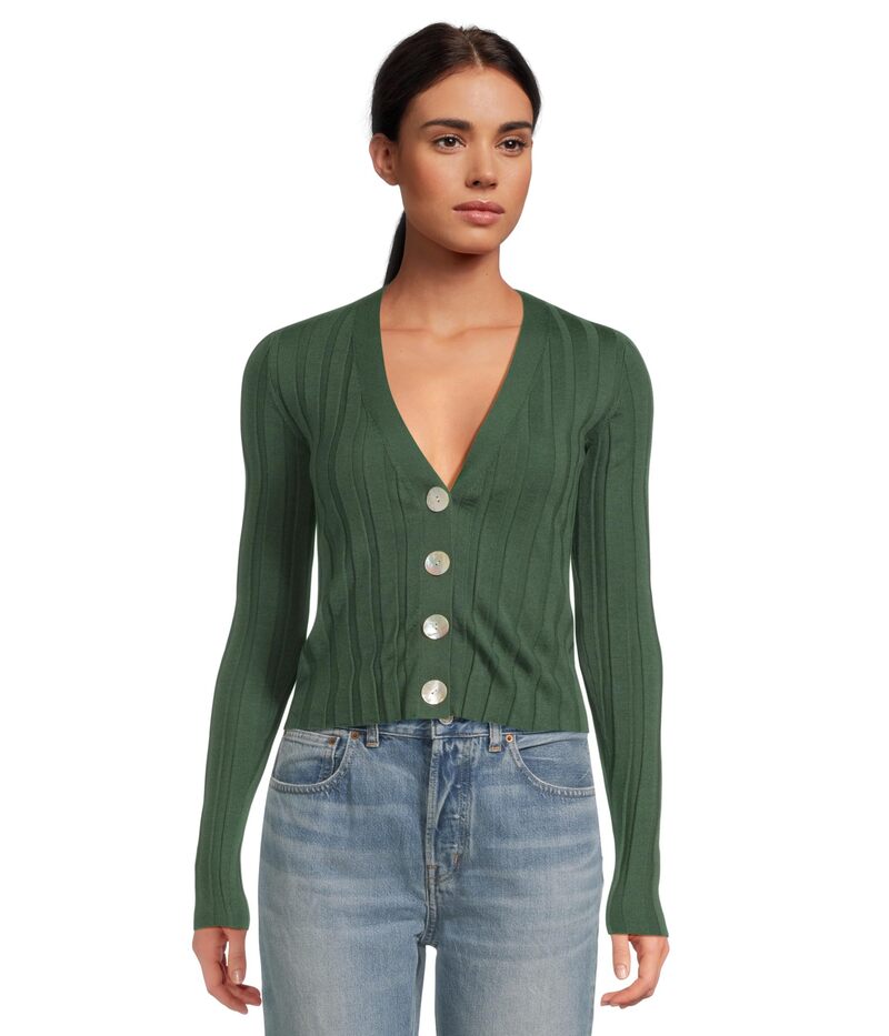 メイドウェル レディース アウター 編み物・プルオーバー 地絹 ジレー Madewell Merino Silk Akila Wide Rib Cardigan Botanical Green 緑であること