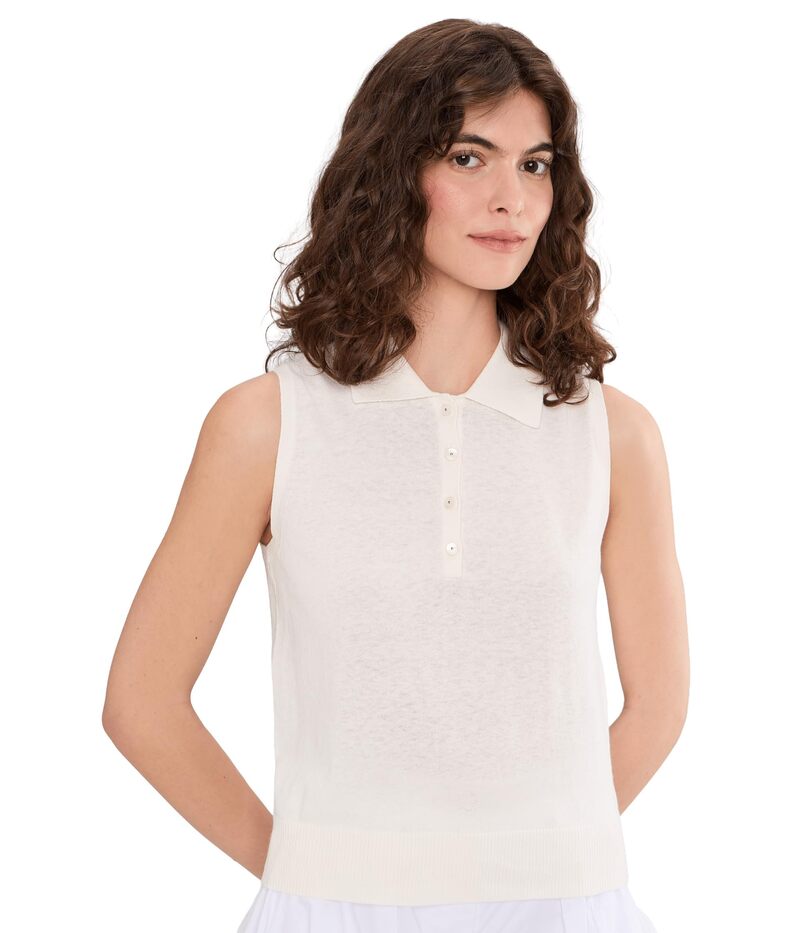 リラピー レディース アウター ニット・セーター ポロシャツ ノースリーブ Lilla P Sleeveless Polo Sweater White Linen ホワイト｜ReVida 店