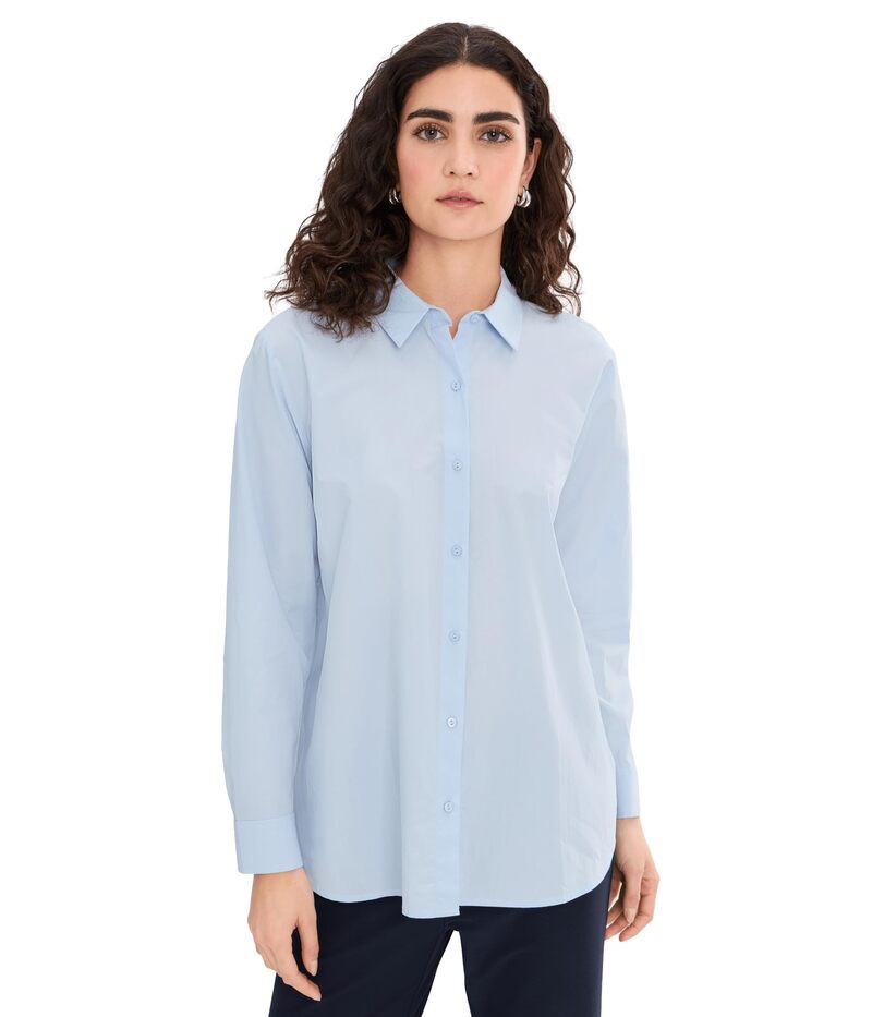 エイリーンフィッシャー レディース トップス シャツ コットン Eileen Fisher Organicotton Poplin Classicollar Long Shirt Airy Blue ブルー｜ReVida 店
