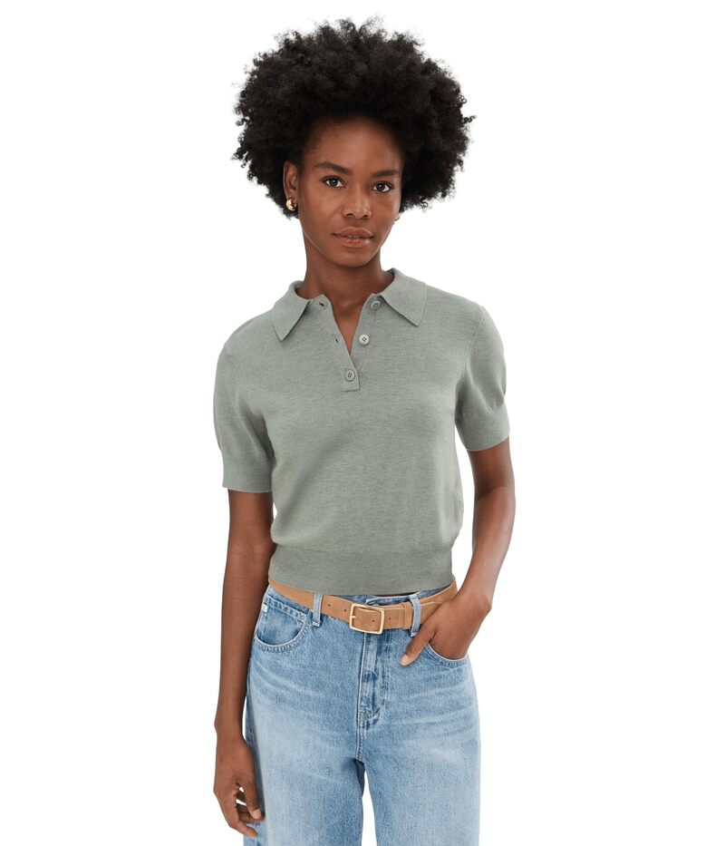 スプレンディット レディース アウター 編み物・プルオーバー スポーツシャツ Splendid Christa Polo Short Sleevesweater Eucalyptus