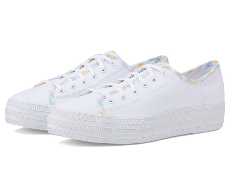 ケッズ レディース シューズ スニーカー Keds Triple Kick Canvas White/Multi Gingham Binding 白いこと