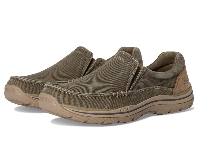 スケッチャーズ メンズ シューズ スリッポン・ローファー SKECHERS Expected - Avillo Khaki Canvas/Suede カーキ|ReVida 店