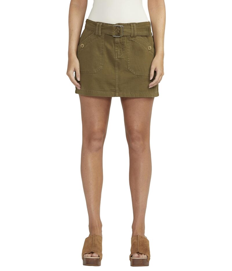 しろがね色 デニム レディース 下つ方スコート Silver Jeans Co. Y2K Utility Skirt L33109LPT634 Military Green 緑であること