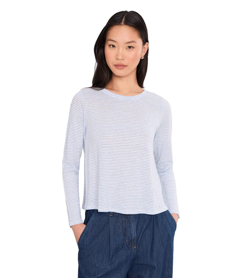 エイリーンフィッシャー レディース トップス シャツ クルーネック プチ ジャージー リネン Eileen Fisher Petite Striped Organic Linen Jersey Crew Neck Long Sleeve Tee Skylight ストライプ｜ReVida 店