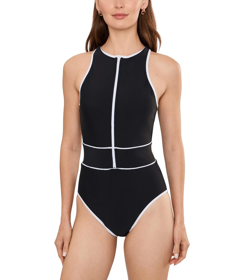 ベッカ レディース 水泳着 上下仕掛ける ハイネック BECCA Sport Mode Shannon High Neck Zip One-Piece Black 黒いこと