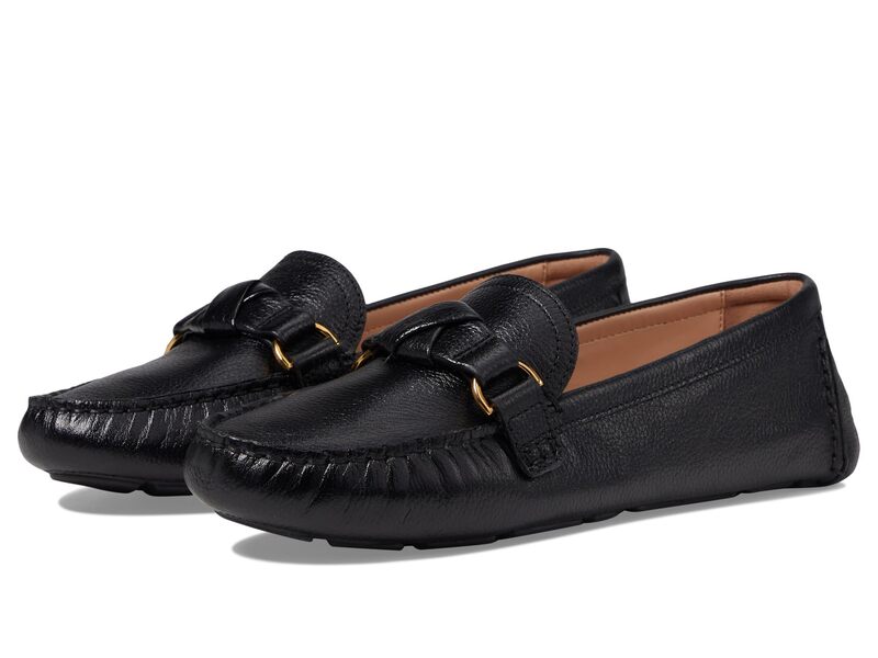 電話を掛けるハーン レディース シューズ スリッポン・ローファー Cole Haan Emmie Knot Drivers Black Leather 黒いこと